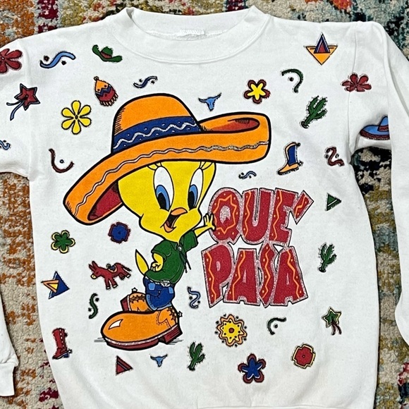 Vintage 1980s Tweety Bird Looney Tunes Que' Pasa Cartoon Crewneck Sweatshirt - Picture 5 of 5